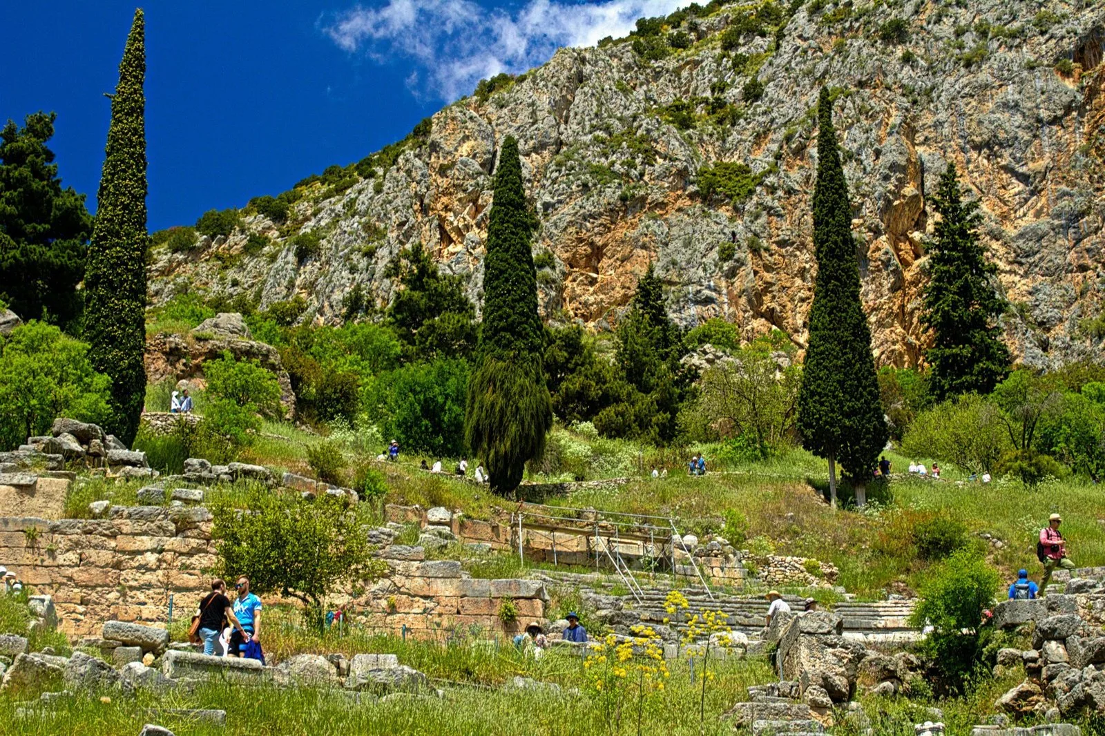 Greek Culture - a group of people standing on top of a lush green hillside